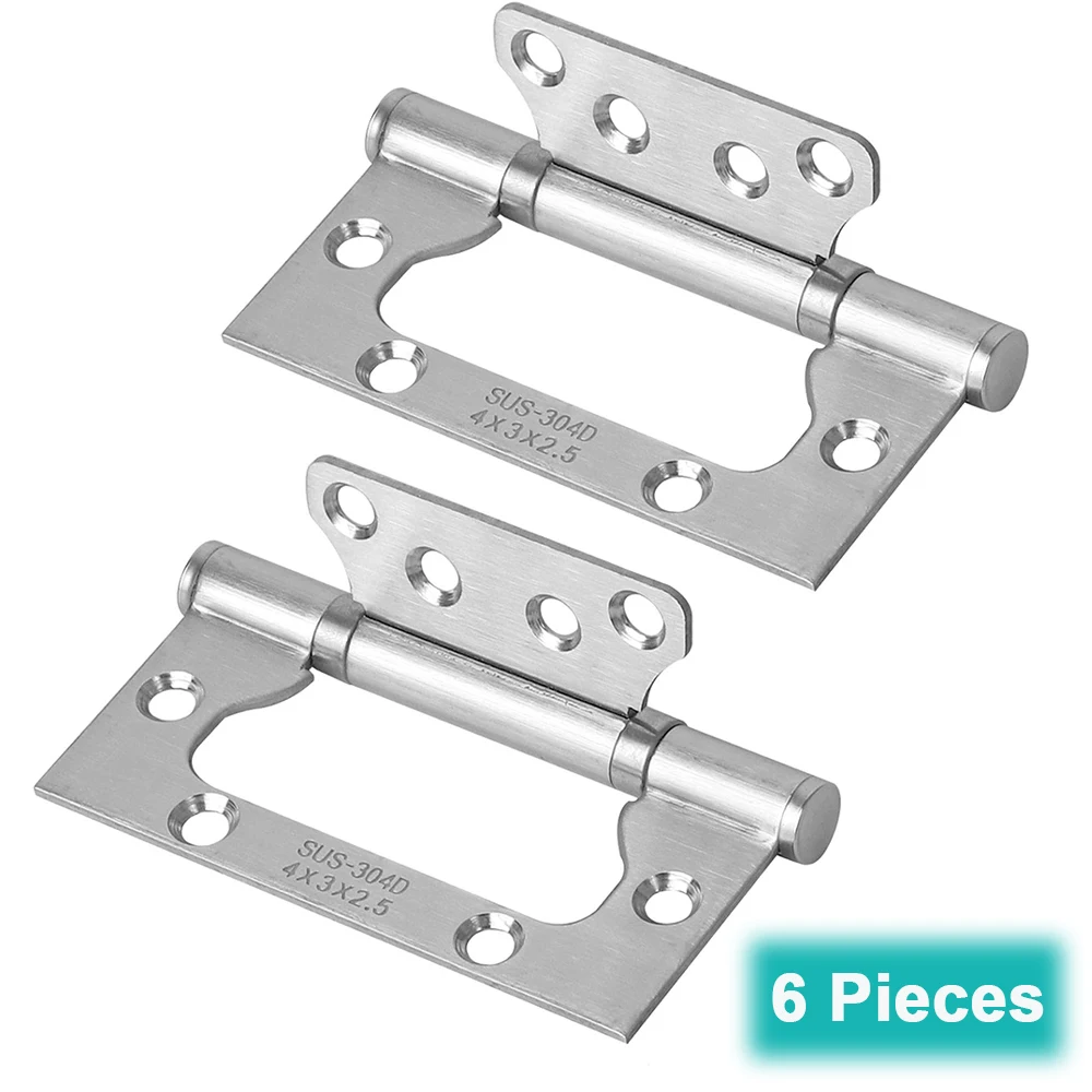 

6 шт. 4x 3-дюймовые не врезные дверные петли, дверные петли из нержавеющей стали с монтажными винтами, дверные петли с матовой поверхностью