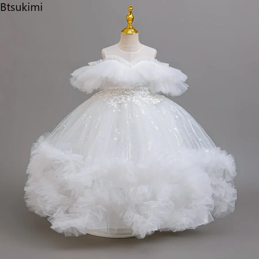 New 2026 Baby Girls' First Communion Elegant Dress Prom Luxury Girls Party Princess Dresses Ball Gown Print Clothing 3-12 Years