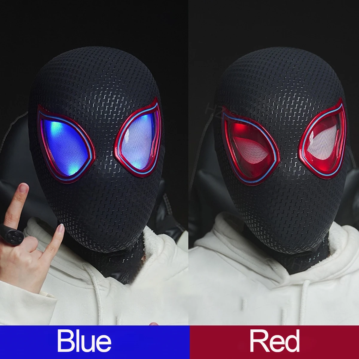 Marvel 1:1 milhas morales máscara com olhos móveis rímel eletrônico gwen homem-aranha capacete anel de controle cosplay brinquedo para presente