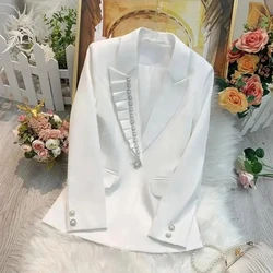 High Quality Temperament Business Office Suit Coat Women Heavy Beads Diamond Blazer Jacket Female 2023 Spring Summer New Clothes