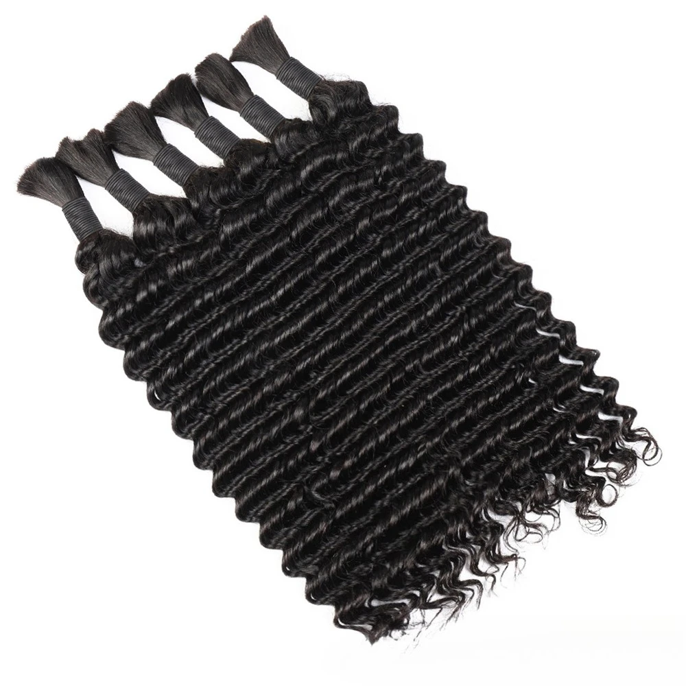 100% 인모 벌크 브레이딩용 1/2/3피스 묶음 딥 웨이브 인디언 버진 인모 보헤미안 브레이딩 헤어 노 웨프트 벌크 익스텐션