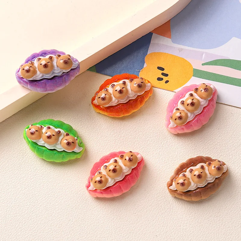 100pcs Kawaii Cartoon Beaver bread Flatback Resin Cabochon SImulation Fake Food Scrapbooking Phone Decorative DIY Crafts