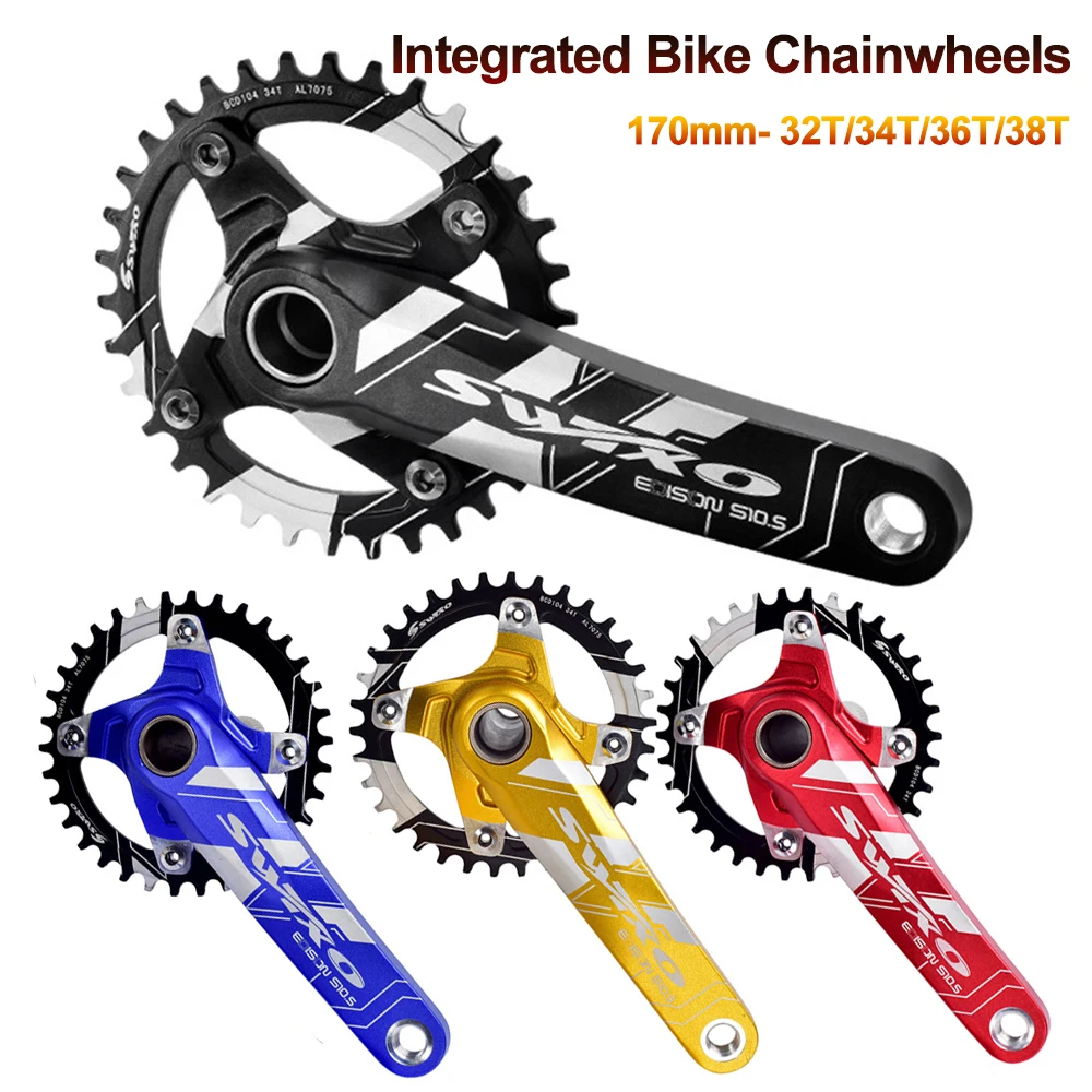 Alloy Integrated Bicycle Cranksets 170mm Crank Aluminum MTB Mountain Bike Chainwheel Sets 32/34/36/38T with Bottom Bracket