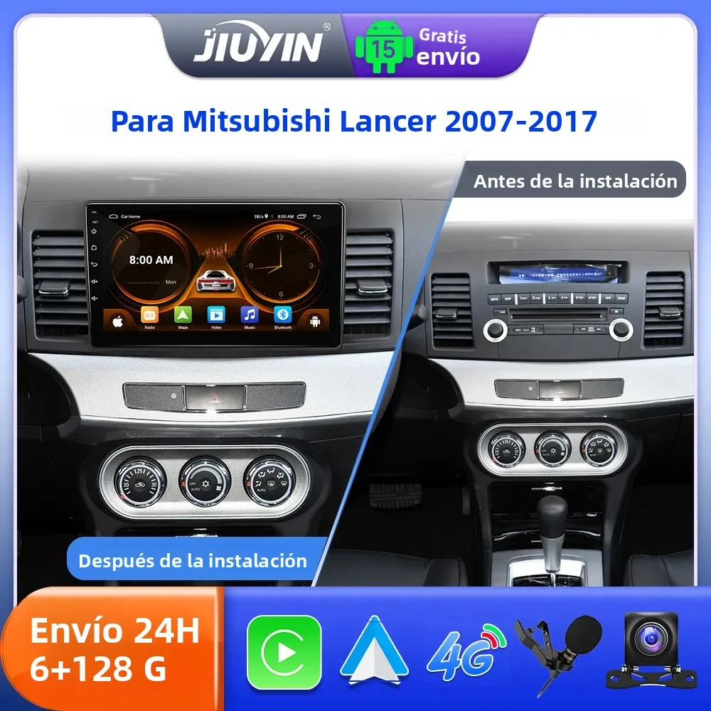 Reproductor de Radio para Auto JIUYIN para Mitsubishi Lancer 2007-2017, Android 15, Carplay, Reproductor Multimedia de Video, 2 Din, GPS, IPS, 4G, Estéreo, DVD