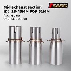 Motorcycle Modified Exhaust Pipe, Suitable for 28-45mm Adapter, 51mm Middle Link Pipe, Various Sizes