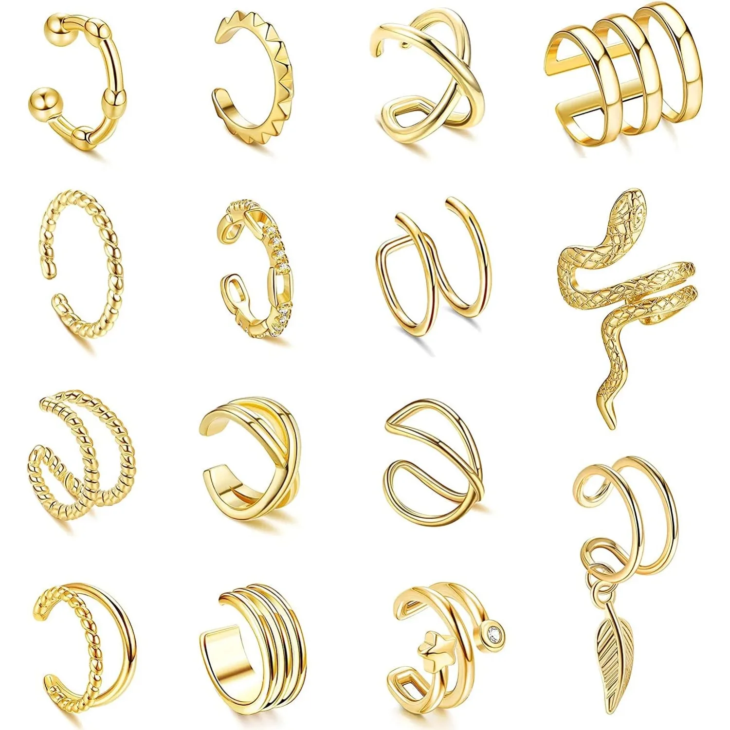 ORAZIO Clip On Fake Piercing Wrap Earrings Adjustable Non‑Penetrating Women Cartilage Hypoallergenic No Pierced Ear Jewelry Set
