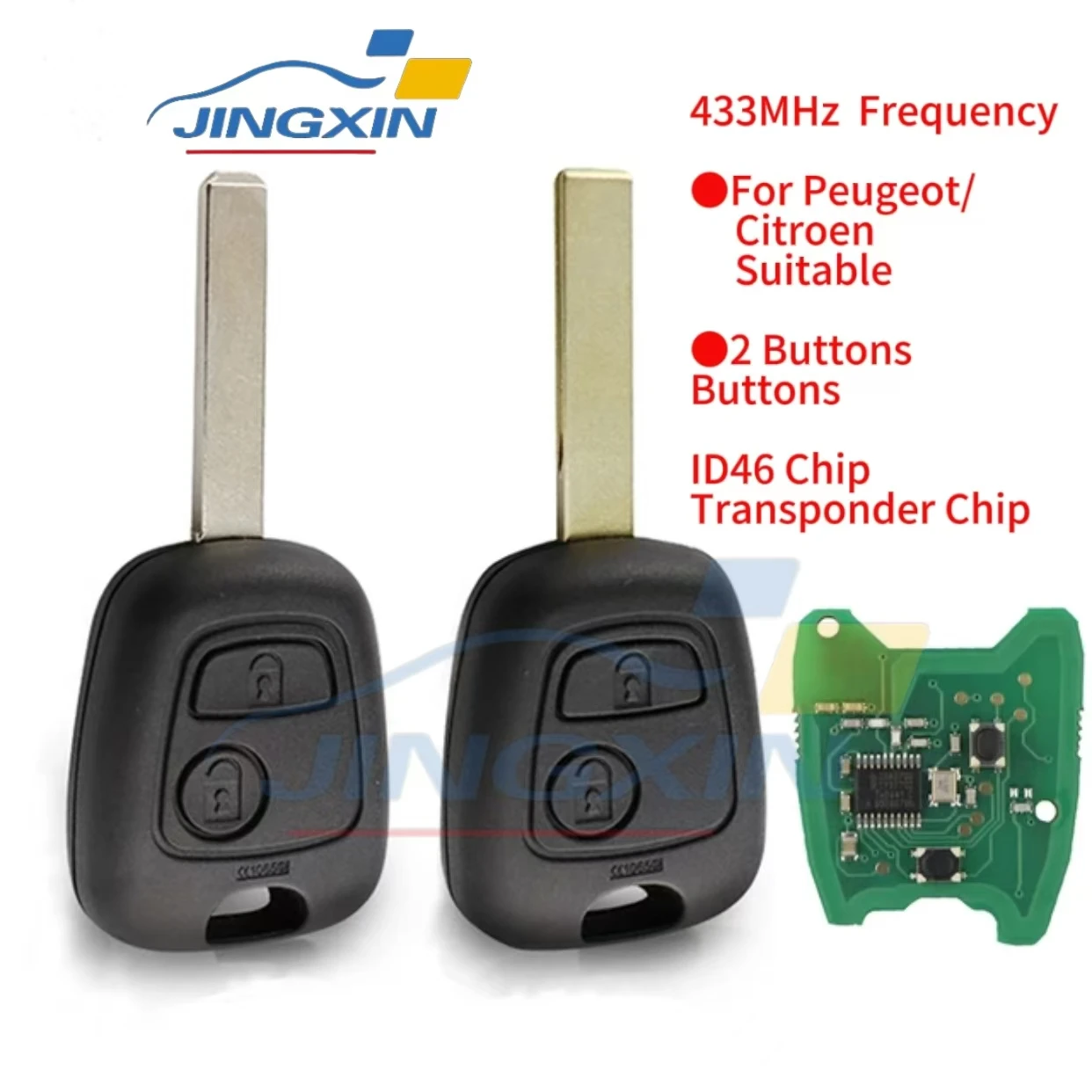 JINGXIN Remote Car Key 433MHz For Peugeot 107 207 307 407 For Citroen C1 C2 C3 Saxo Xsara Picasso ID46 PCF7961 Chip No Logo Key