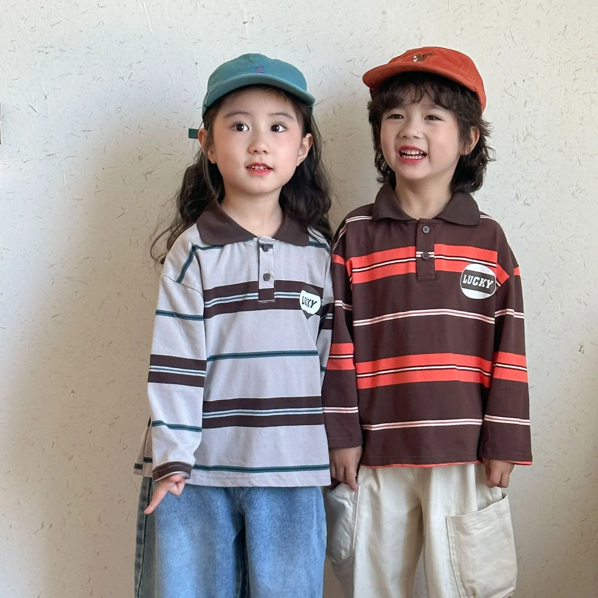2025 New Spring Autumn Children Long Sleeved T-shirt Boys Cotton Polo Shirt Girls Soft Striped Clothing 1-8y Toddlers Kids Tops