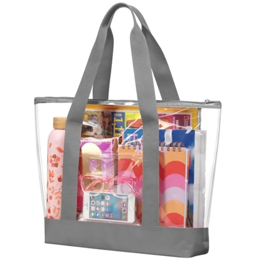 

Удобная прозрачная сумка-тоут для белья - застежка-молния, длинный плечевой ремень, отделка из ткани. Сумка на молнии с длинным плечевым ремнем из ткани