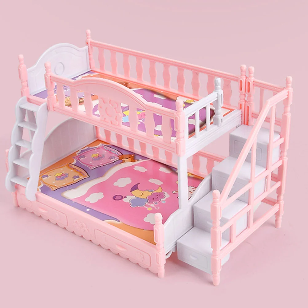 Cama de juguete a escala 1:12, Mini casa de 17CM, litera, modelos de plástico, muebles ligeros para casa, dormitorio en miniatura
