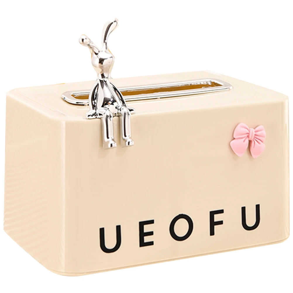 

Creamy Style Napkin Box Bunny Bowknot Spring Top Tissue Holder Material Office Living Room Bedroom Practical Multi