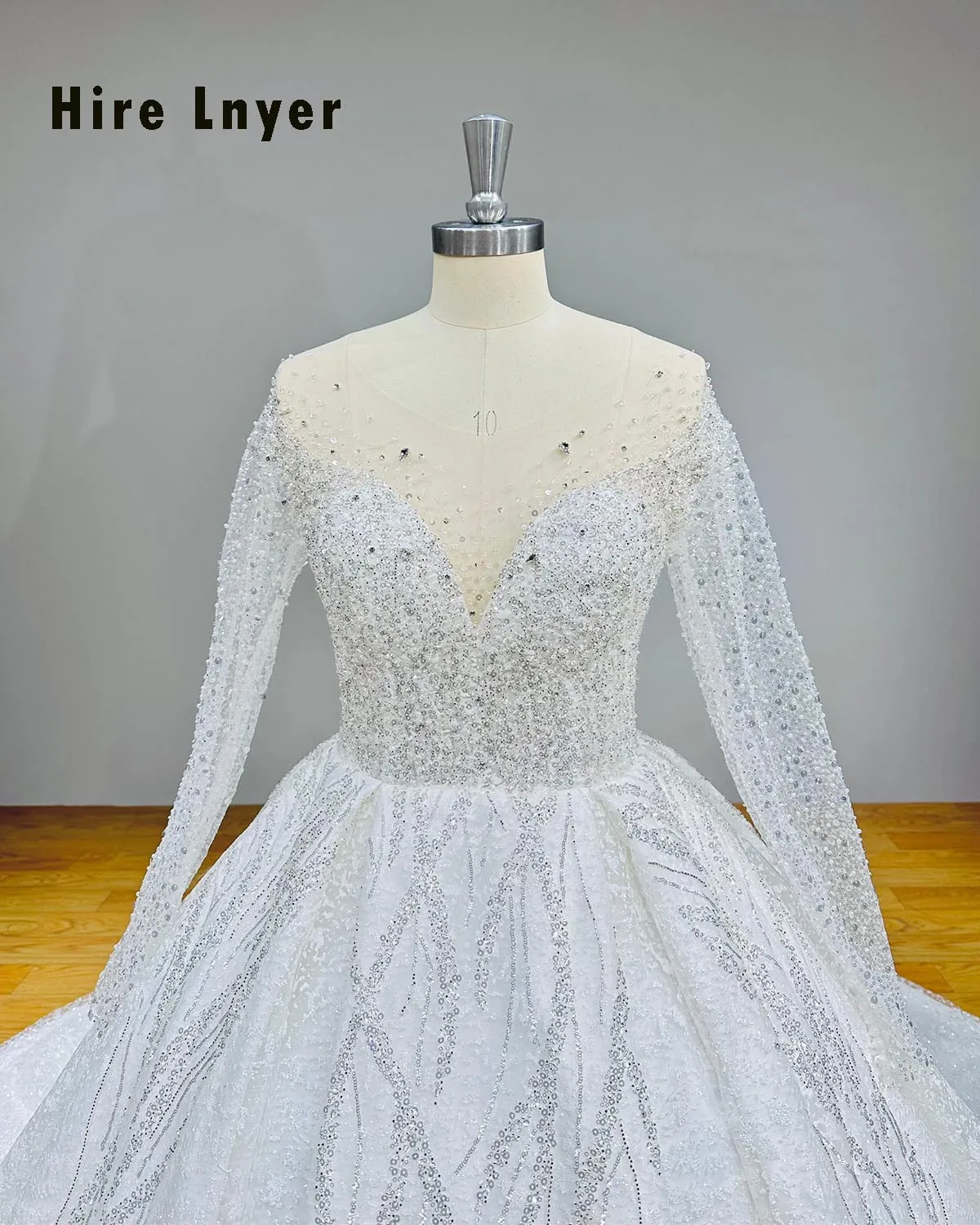 Vestidos de novia Kristall perlen glänzende Ballkleid Brautkleider mit Langarm Illusion zurück Vintage Robe Mariage