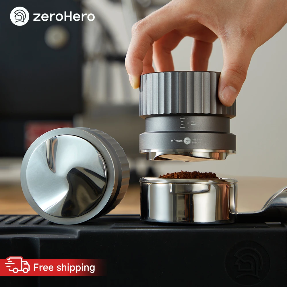 zeroHero Coffee Distributor Pro 58.5mm 4-Spring Anti-Clog Adjustable for Espresso Portafilter Home Barista Brewing Tools and Set