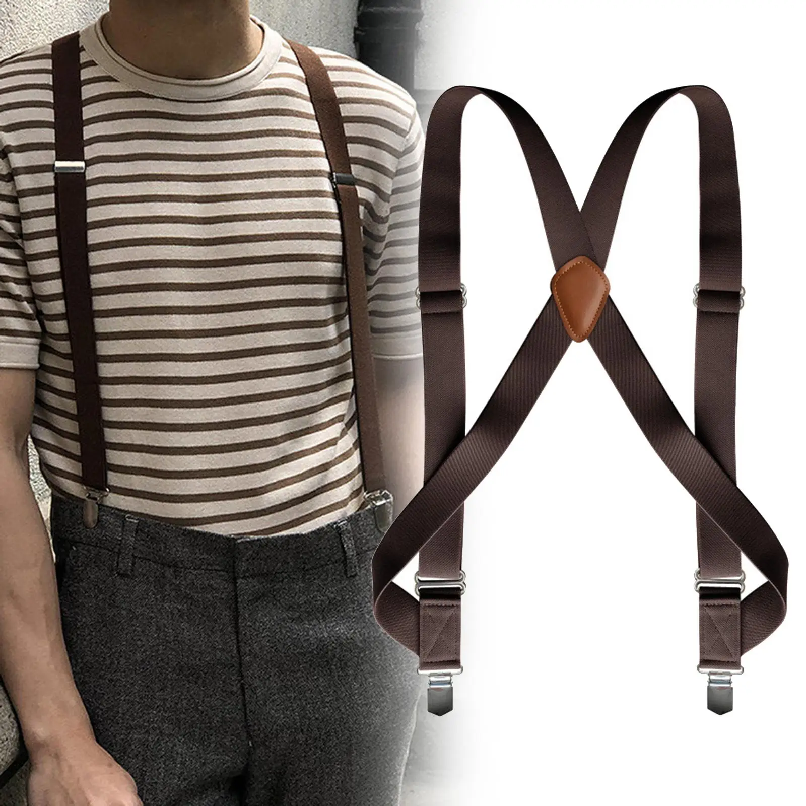 Mens Suspender with Clips Pants Holder Men Gifts Washable Reusable Adjustable Suspenders for Shorts Friends Orchestra Band Prom