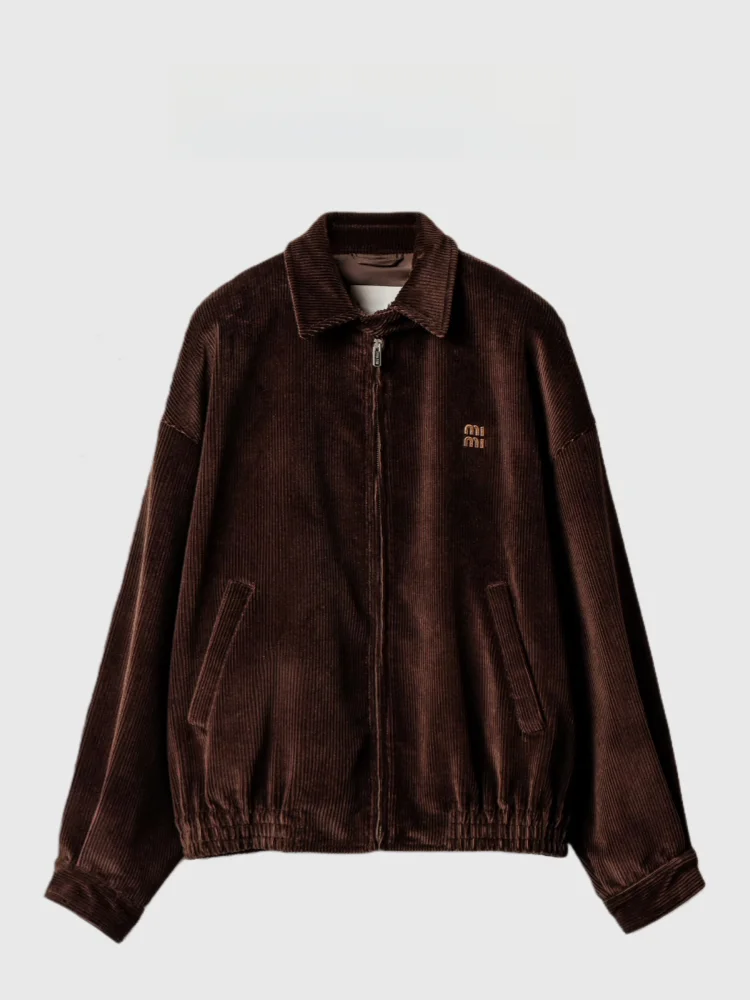 Lottie haut de gamme hiver Jaet manteau femmes coton velours côtelé cuir Logo broderie décontracté Sle Long Sve fermeture à glissière