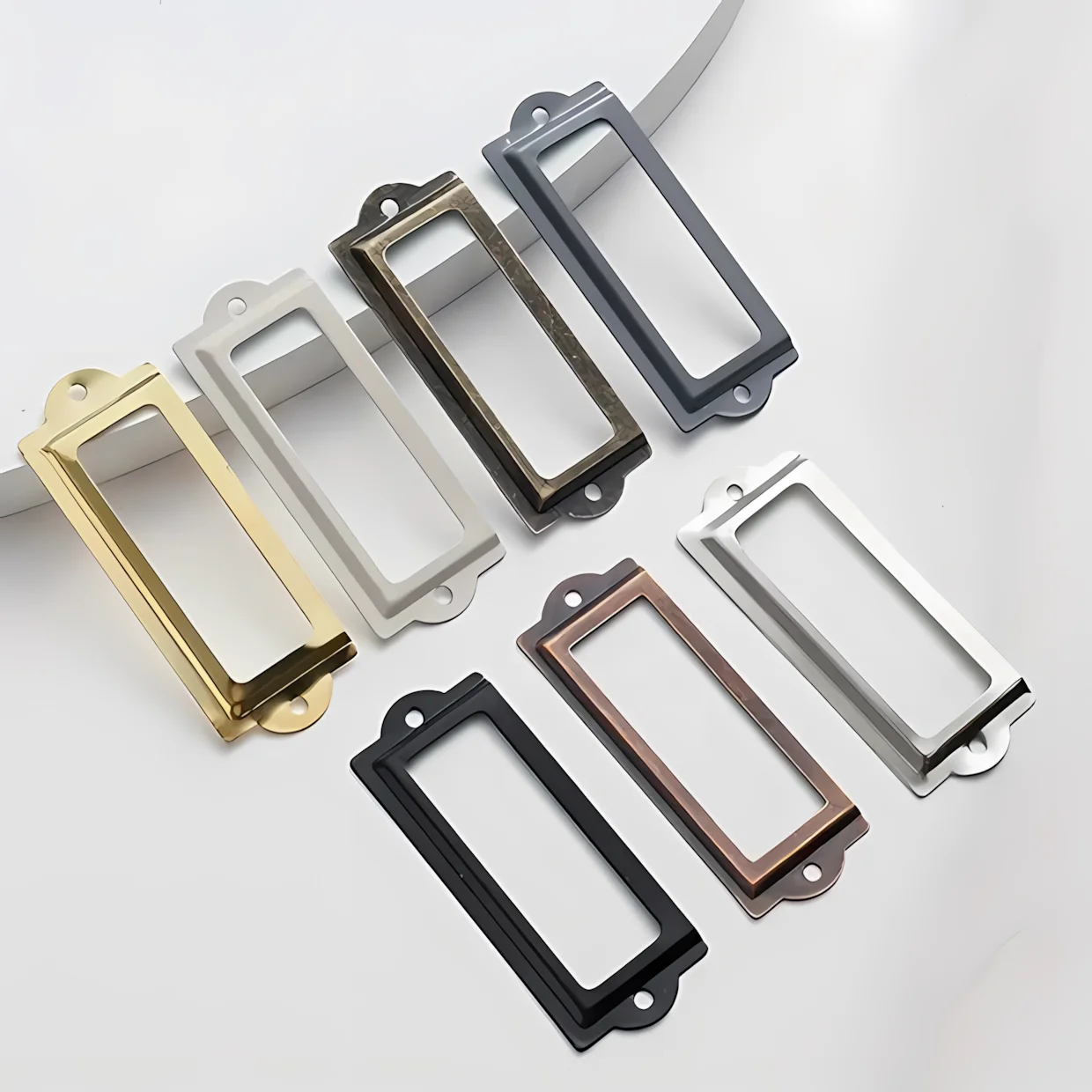 12pcs Antique Brass Iron Drawer Cabinet Label Pull Frame Handle Card Holder Furniture Hardware For Cabinet Drawer Box Case