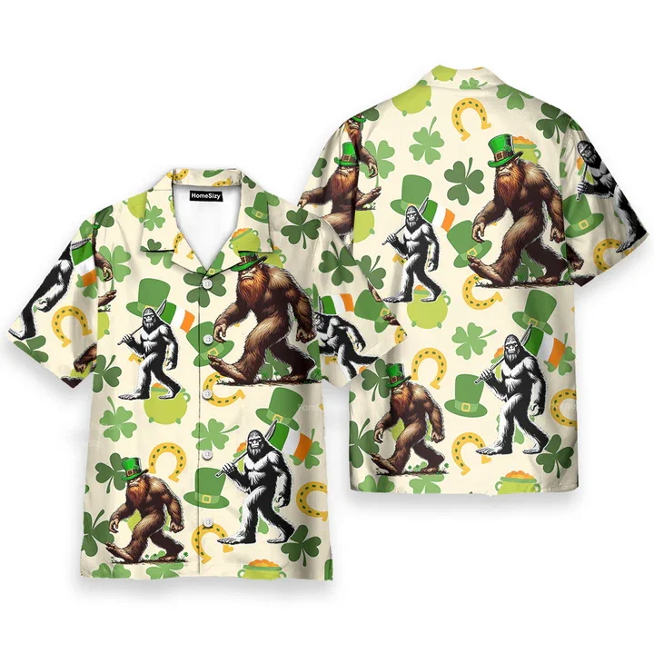 

Hawaiian Shirt Man 3D Print Bigfoot Flamingo Graphic Men Vintage Vacation Street Short Sleeve Shirt Man Button Down Lapel Blouse