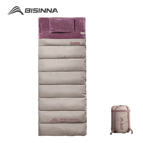 BISINNA 휴대용 캠핑 침낭, 경량 짧은 벨벳 코튼, 겨울 침낭, 베개 포함, 야외 여행 하이킹