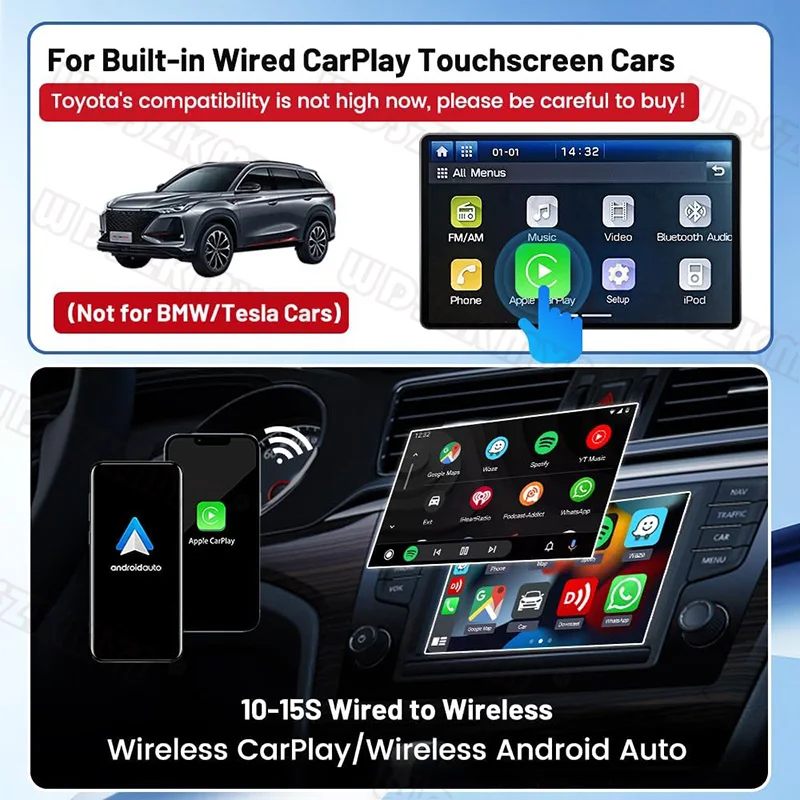 Android 13 Carplay Ai Box Android Auto Wired A Wireless Carplay TV Box Sistema intelligente per auto WIFI BT per Netflix YouTube