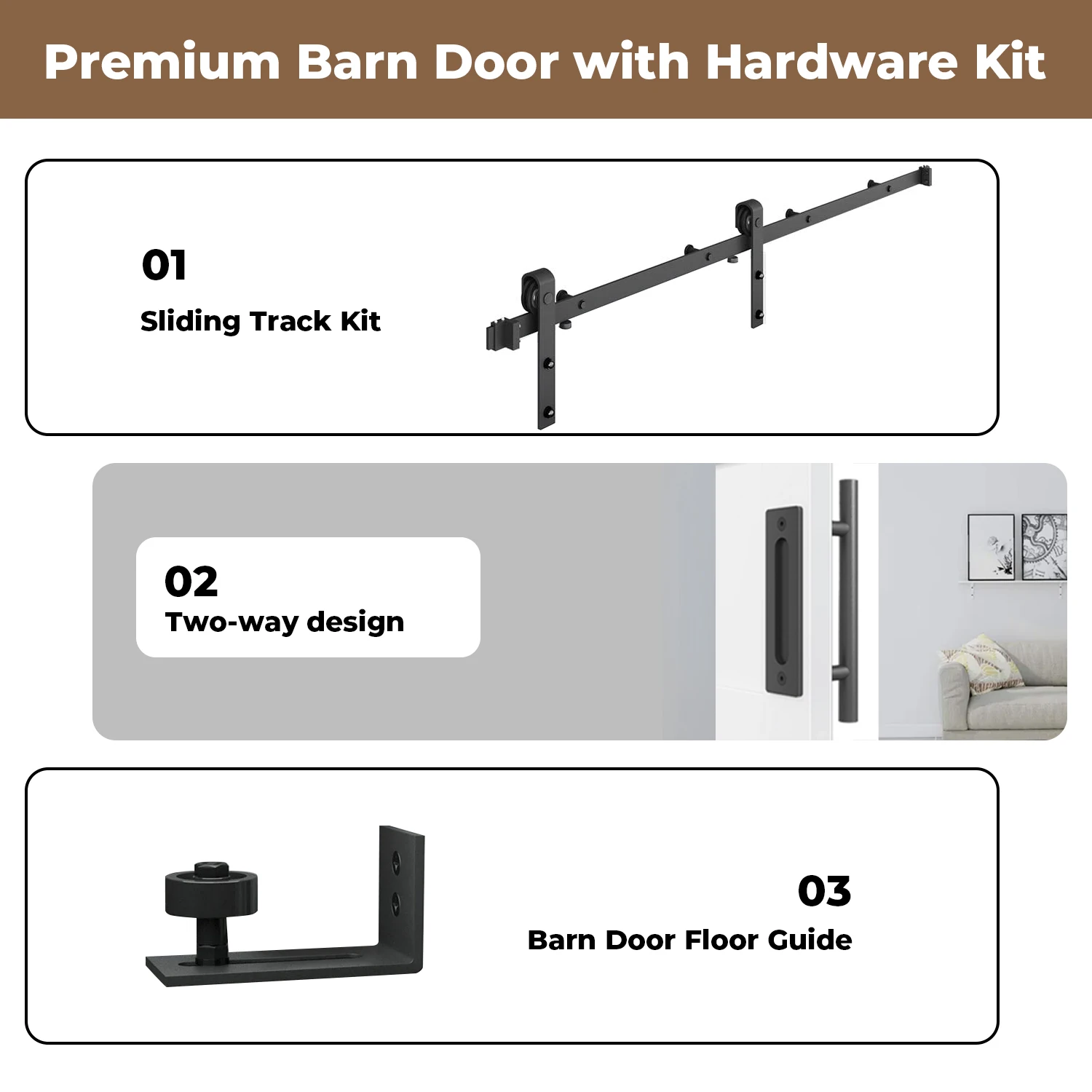 36in x 84in Sliding Barn Door and 6.6FT Hardware Kit Included, White Interior Slide Door Slab Covered with PVC Surface