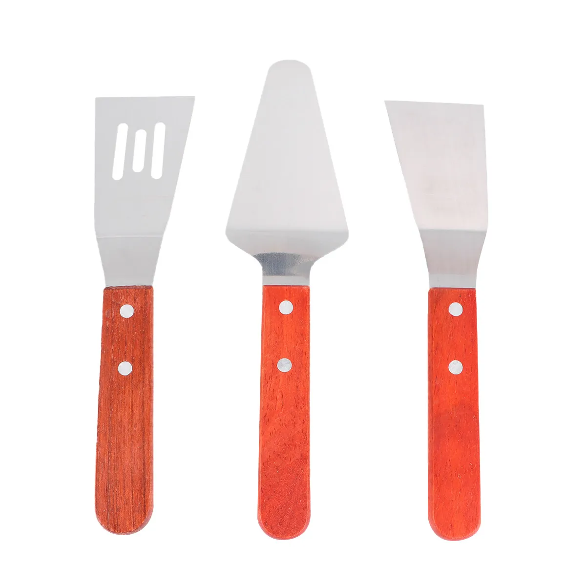 3Pcs Stainless Steel Cake Spatula Set with Wooden Handle Hollow Design for Flipping Eggs Pancakes Burgers Pizza Server Steak