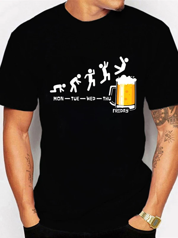 

Friday Beer Day 3D ort Sve T-irt Men's Slim Fit round Ne Cool Feeling Summer Faion Casual T-irt for Middle Age