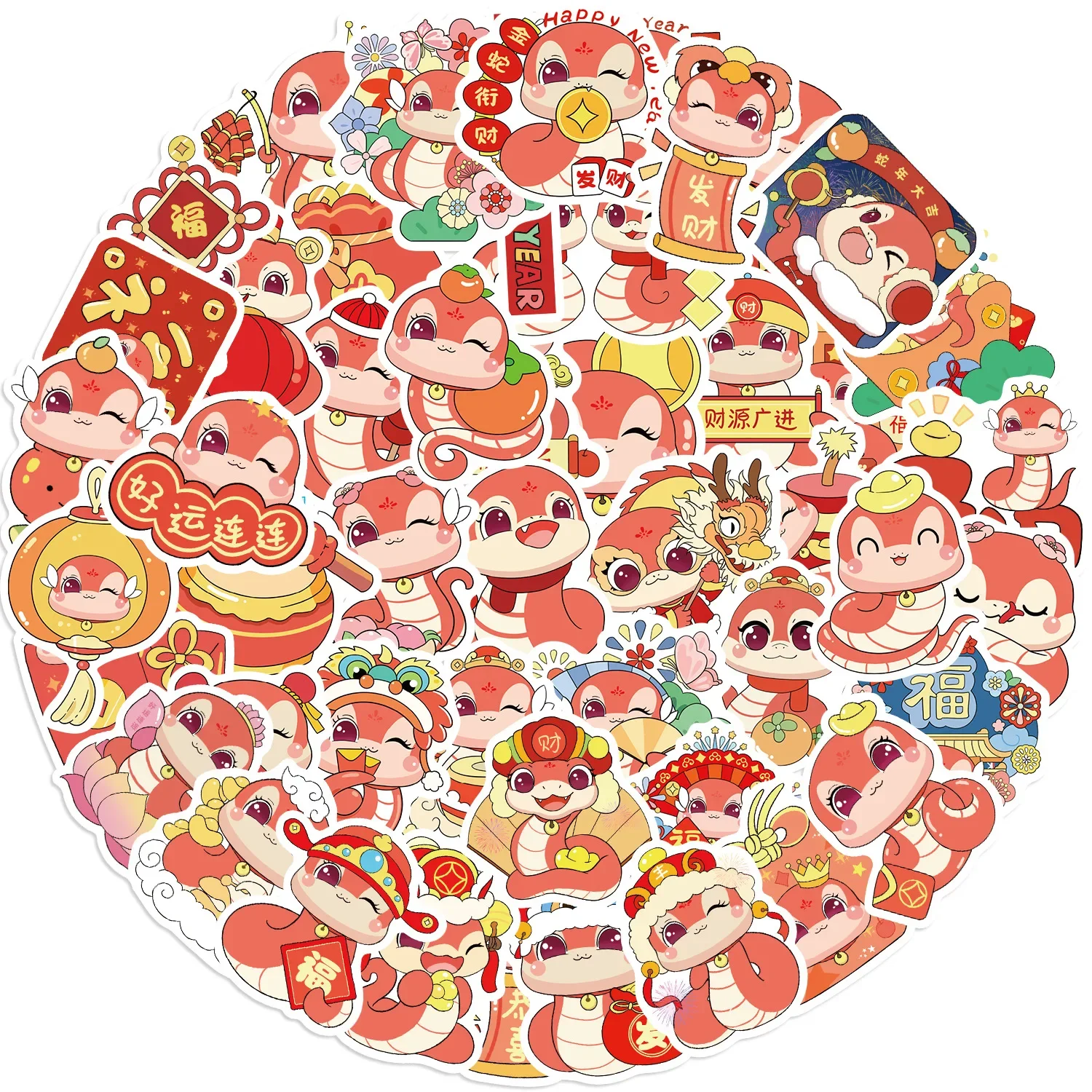 Autocollant graffiti serpent dessin animé 2025, 50 pièces, nouvel an, décoration coréenne esthétique pour enfants, papeterie Scrapbooking, fournitures scolaires