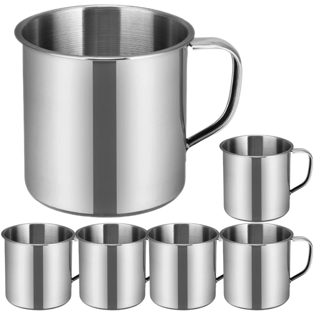 

6 Pcs Stainless Steel Cups for Kids Reusable Lightweight Strong Travel Camping Mugs Handle Grip Resistant Smooth Edge Round