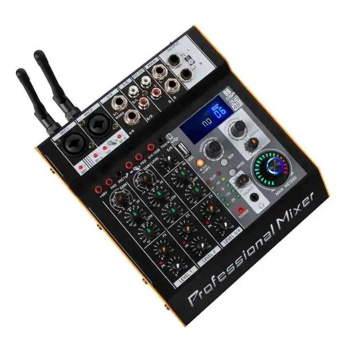 

Phantom 48V 99 DSP 80W*2 80W Power Amplifier Audio Mixer Music Console 2 Handheld Wireless Microphones MP3 Features