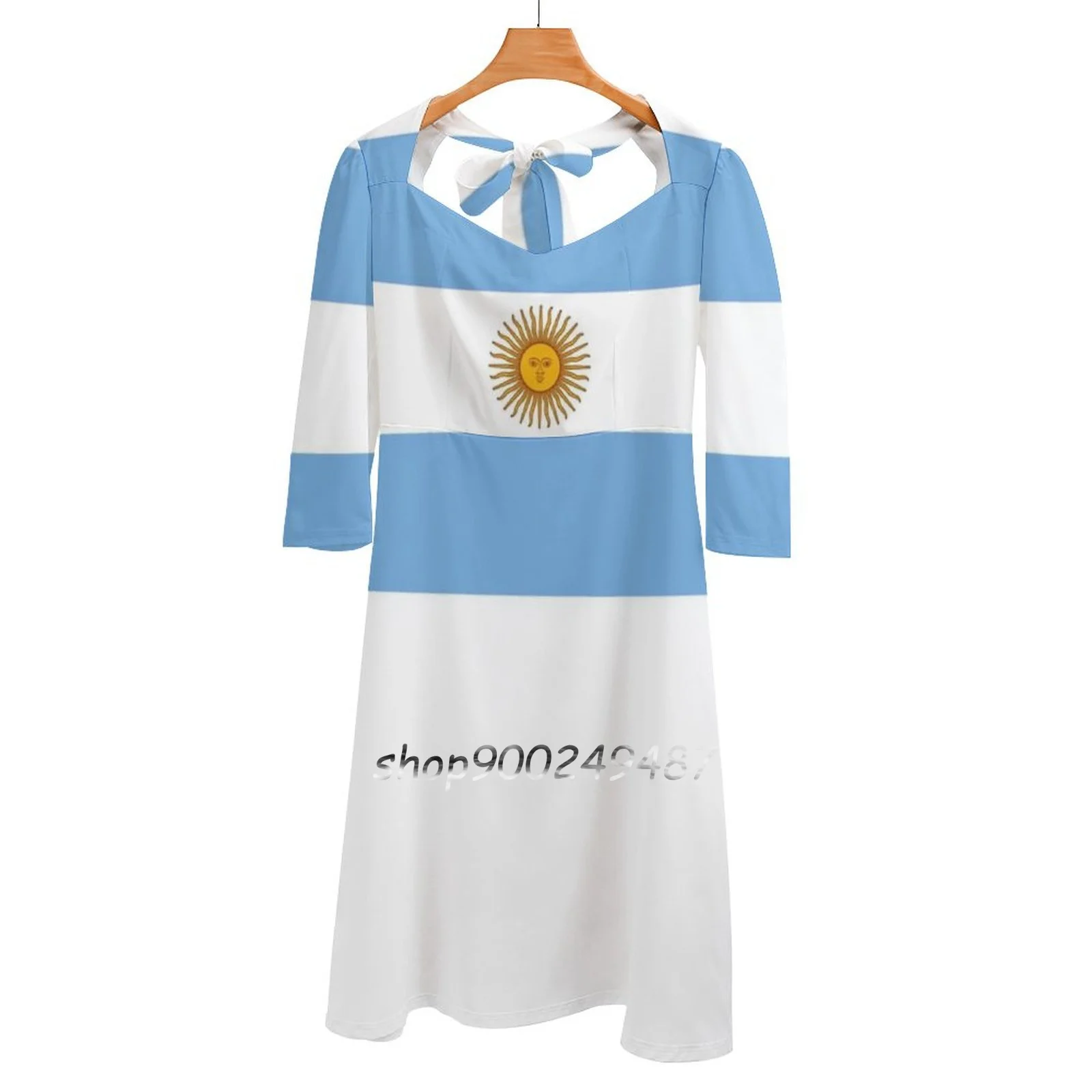 

Flag Of Argentina-Bandera De Argentina Sweetheart Knot Flared Dress Fashion Design Large Size Loose Dress Flag Of Argentina