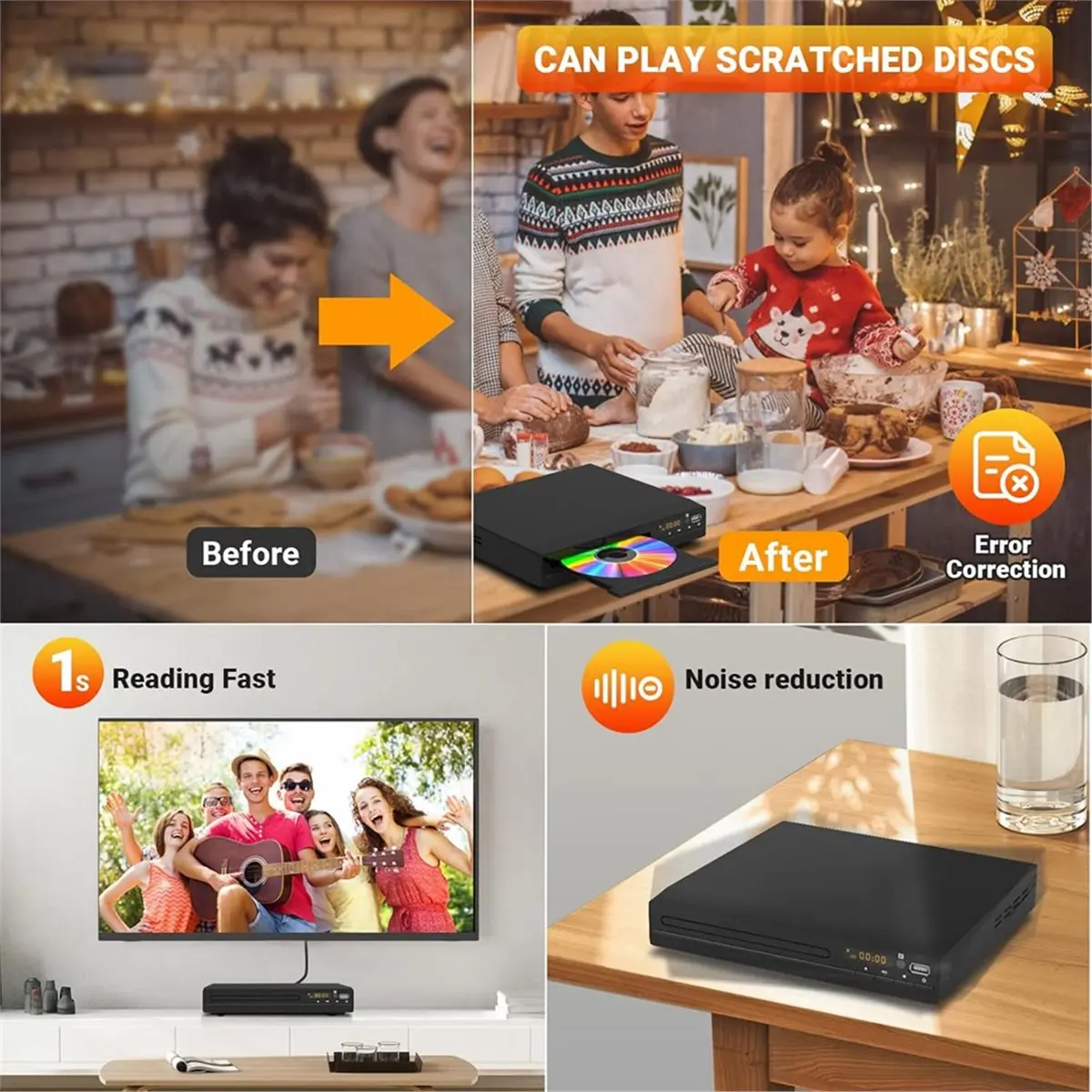 AU47-DVD Recorder Player for TV with HD 1080p Upscaling,HDMI-Compatible & AV &Coaxial Output,USB Input,Remote Control Eu Plug
