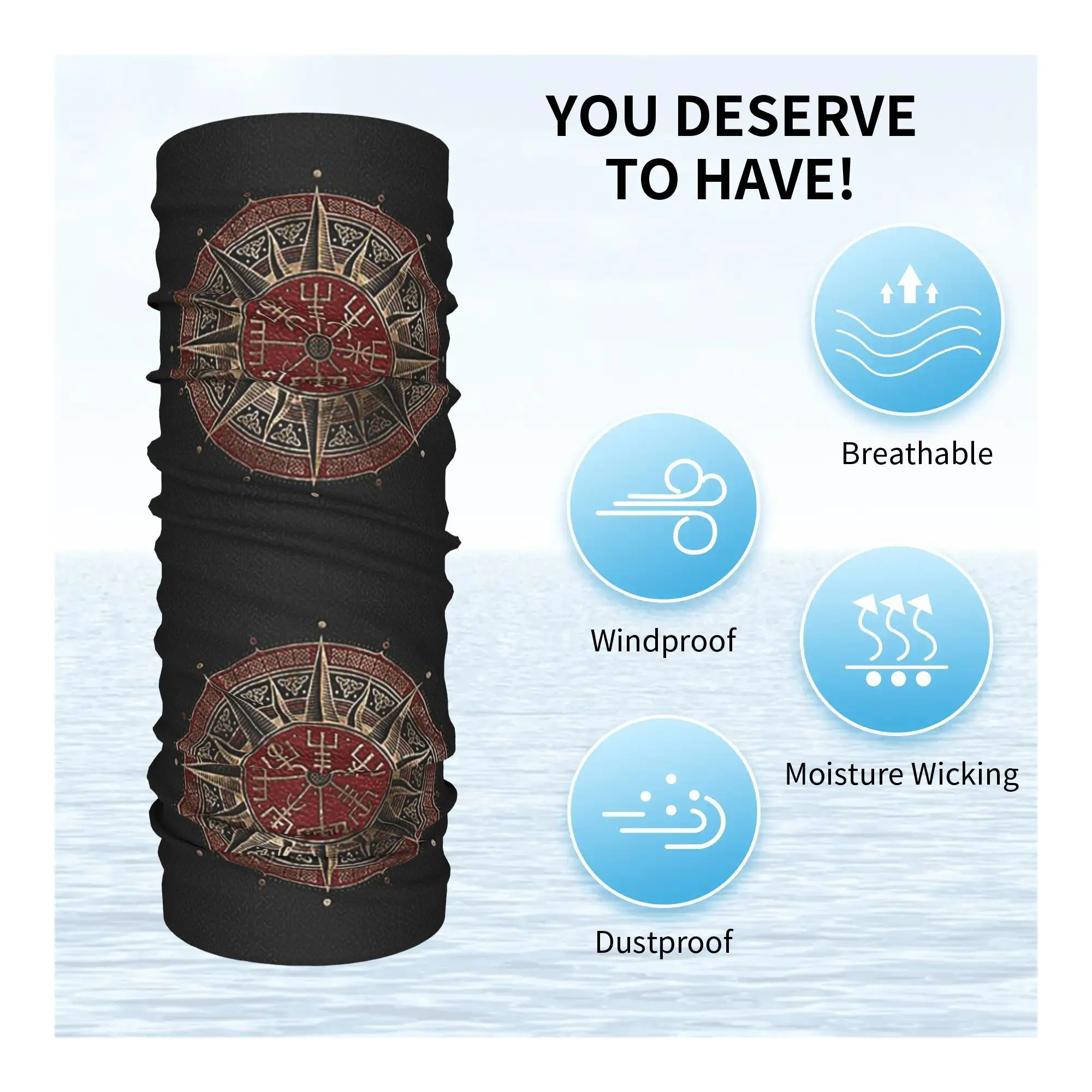 Vegvisir Viking Compass Black and red Leather Bandana Neck Cover Printed Magic Scarf Multi-use Balaclava Riding For Men Women
