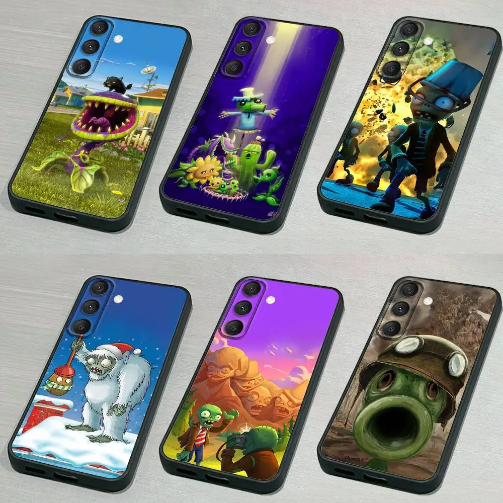 حافظة هاتف Plants Game vs Z-Zombies لهاتف Samsung S 25,24,23,22,30,21,10,9,Ultra,Plus,Lite,FE,4,5G حافظة ناعمة سوداء
