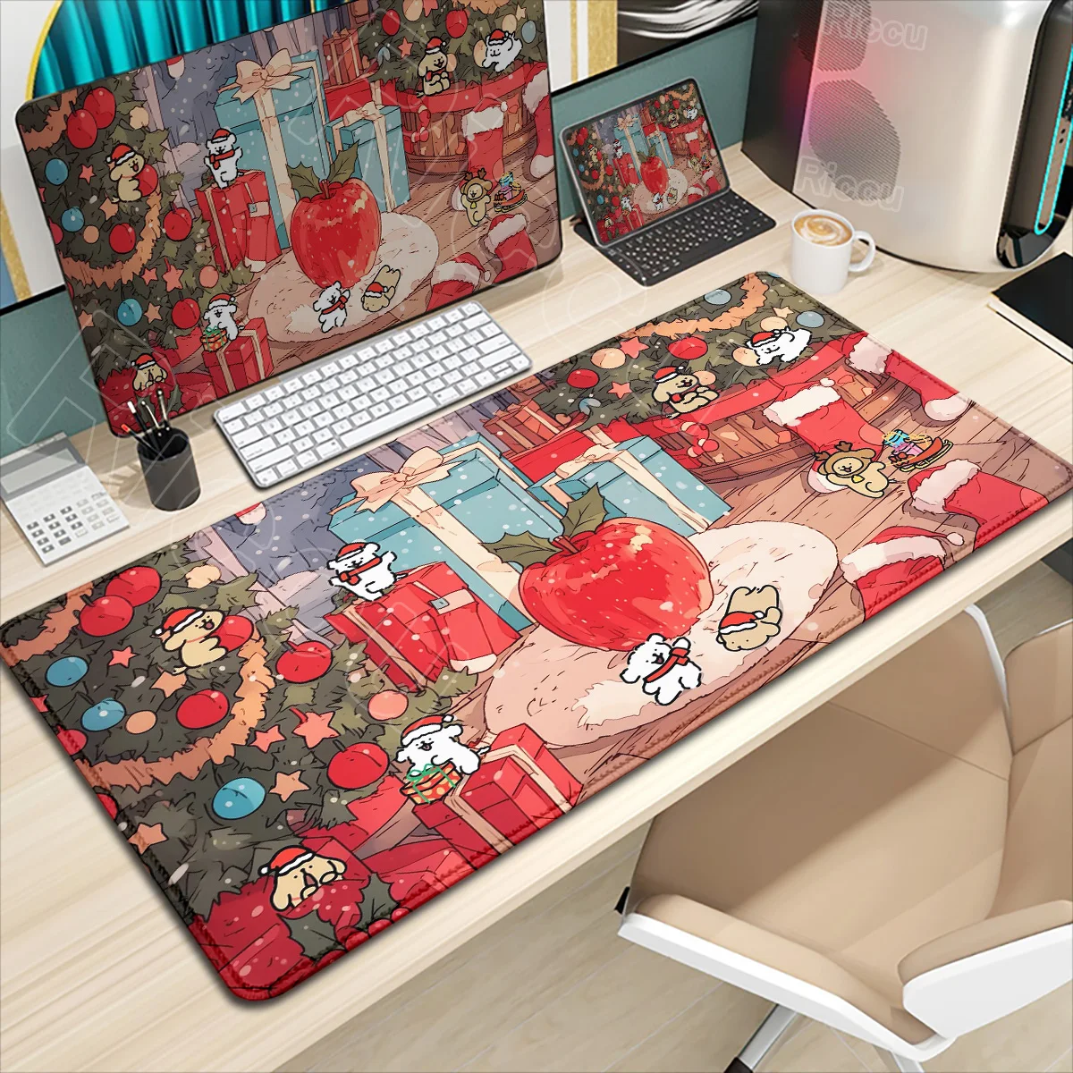 

New Cartoon Merry Christmas Kawaii Line Dog Mousepad Large Gaming Compute Gamer Keyboard Mouse Mat Rubber PC Rug Anime Mouse Pad