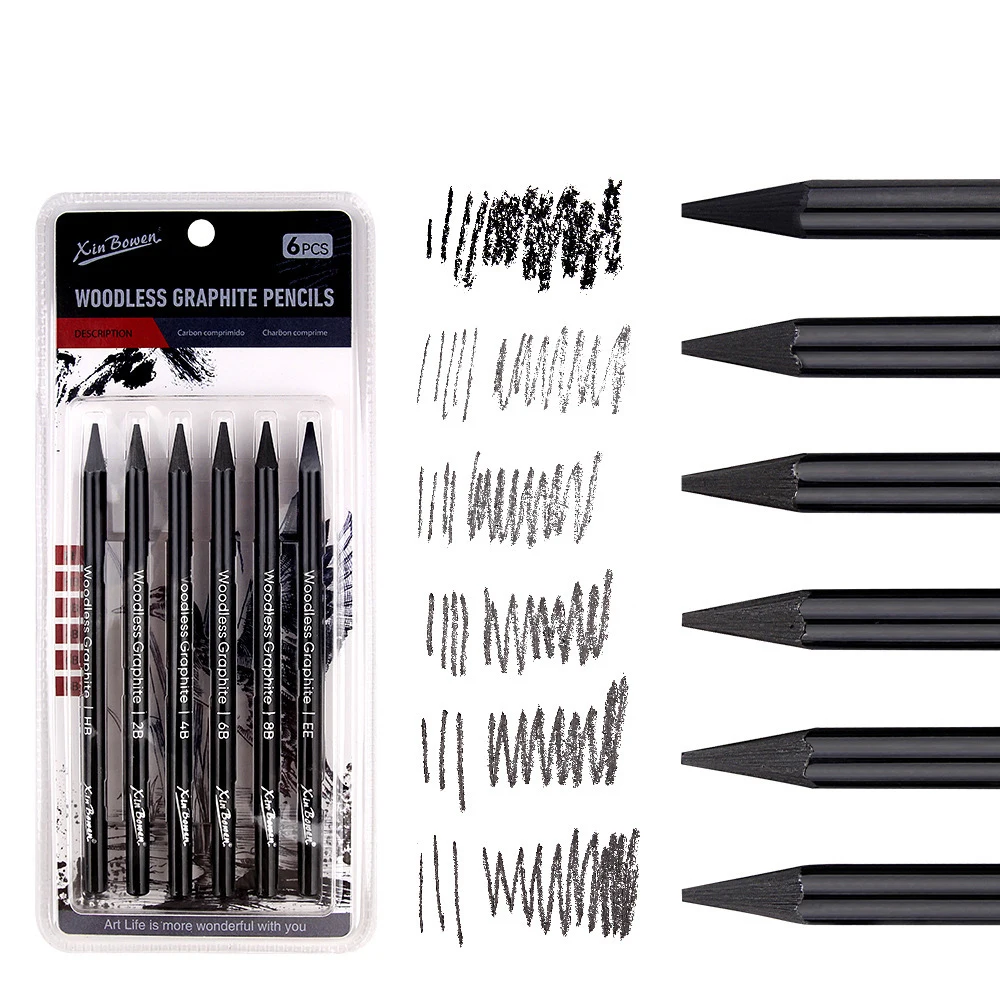 6pcs Charcoal Pencil Pencils For Sketching Drawing Professional Features 3 Grades For Artists & Beginners Including Soft, Medium