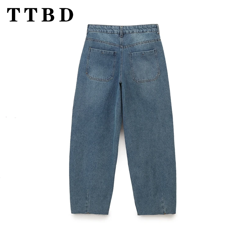 TTBD Women's Vintage Washed Wide Leg Jeans Summer Distressed Street Casual Loose Denim Pants High Waist Trousers