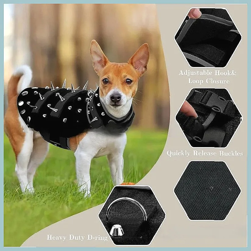 Punk Style Dog Vest with Spikes, Bite Resistant Protective Armor Vest for Puppy Pet Clothing