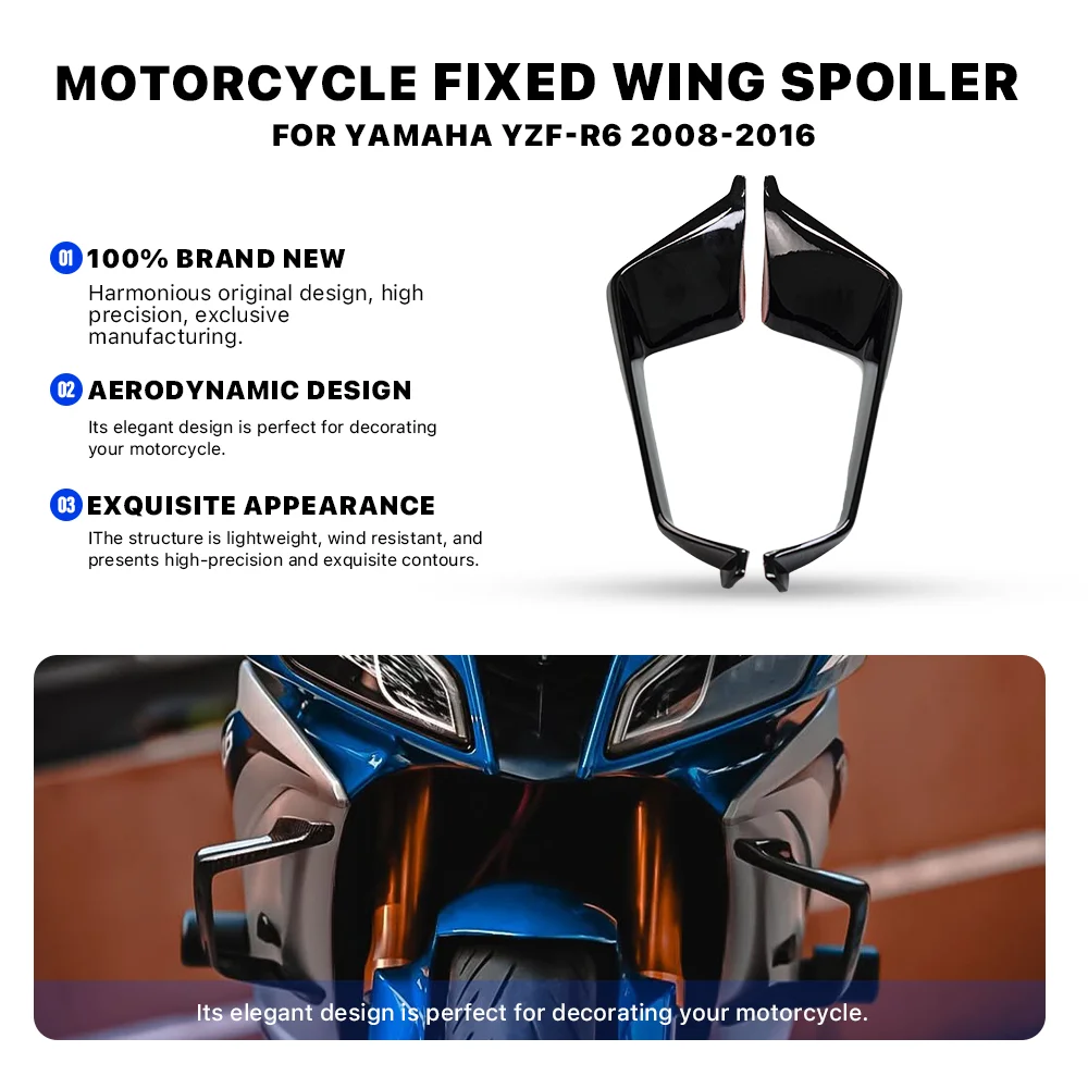 Para yamaha YZF-R6 yzfr6 2008 -2016 abs motocicleta winglet asa fixa spoiler painel lateral pára-brisa asa aerodinâmica carenagem