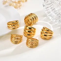 Vnox Hyperbole Chunky Women Rings, Minimalist Gold Plated Metal Statement Rings, Multi Layered Streetwear Teens Rings