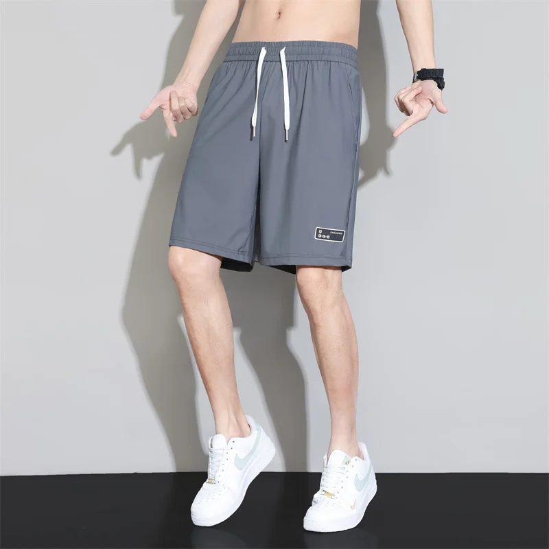 Summer Men's Clothing Elastic High Waisted Solid Color Pockets Drawstring Casual Loose Vacation Fashion Knee Pants Shorts