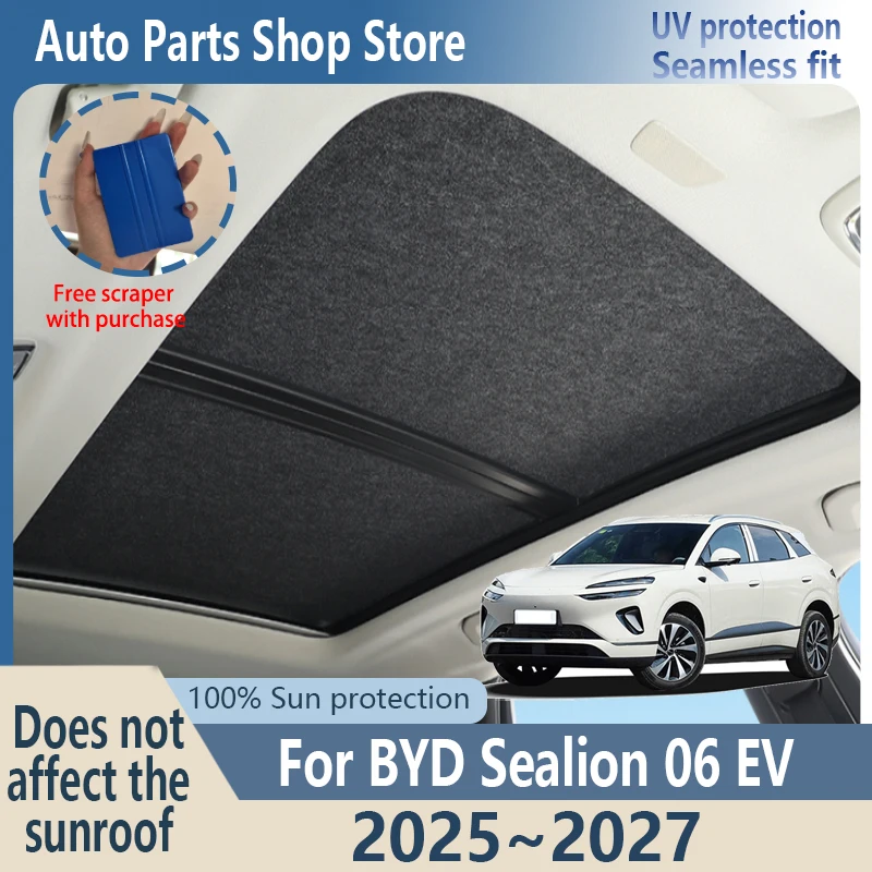 Sun Protection For BYD Sealion 06 EV 2025~2027 26 Electrostatic Adsorption Fabric Car Panoramic Sunroof Insulation Visor Anti-UV