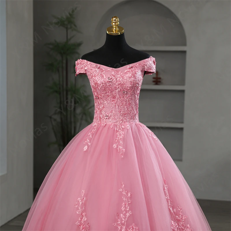 Niestandardowe kolory aplikacje na podłogę lub pociąg w stylu Vintage słodka sukienka 16 różowa sukienka na Quinceanera suknia balowa dla kobiet Plus Size Vestido De Noiva