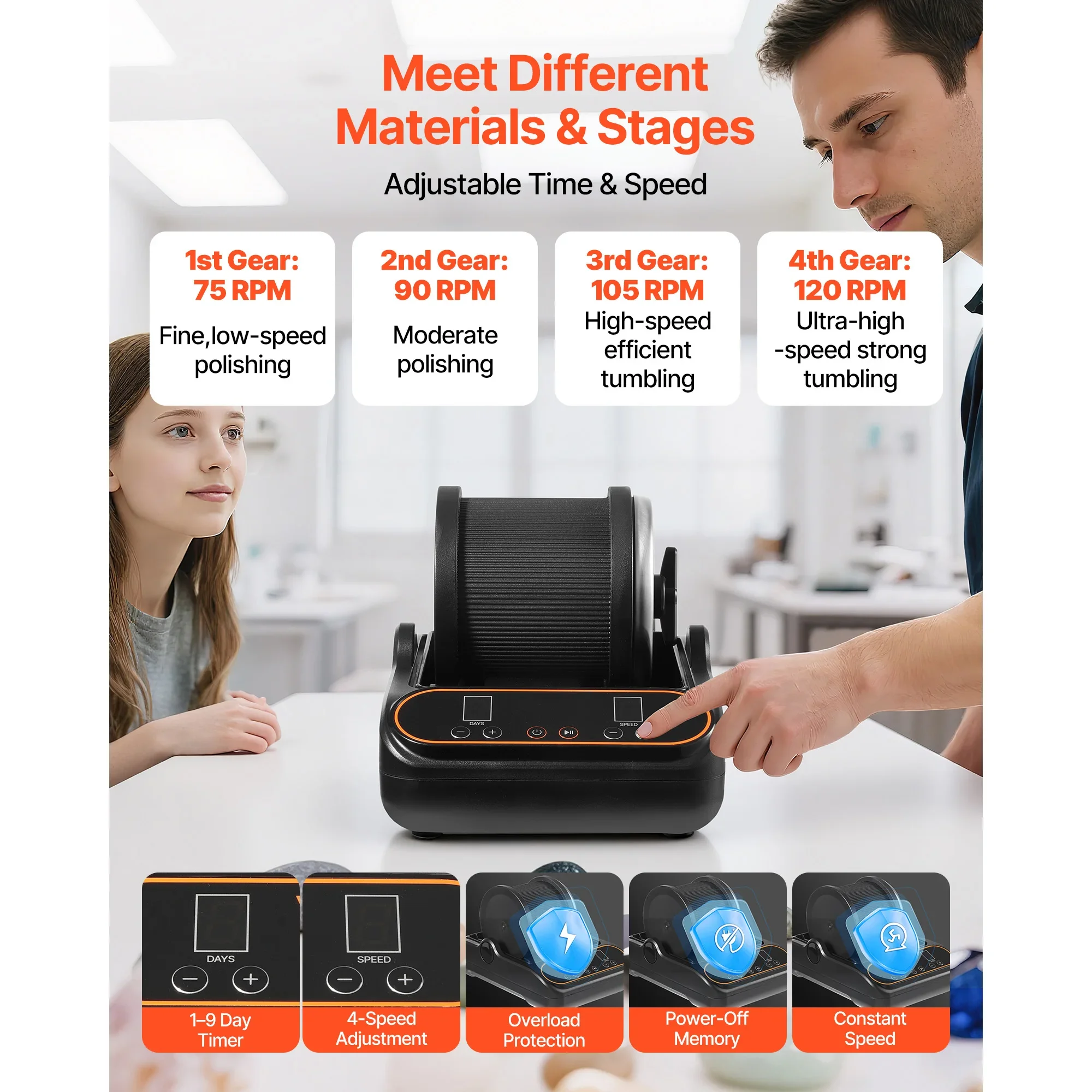 Factory outlet, pound stone polisher, rock tumbling kit with 4-speed adjustment
