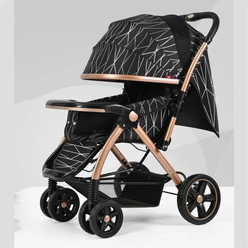 Newborn Baby Stroller Can Sit and Lie 0~6 Years Old Light One-Key Folding Four-Wheel Suspension Trolley Breathable and Warm