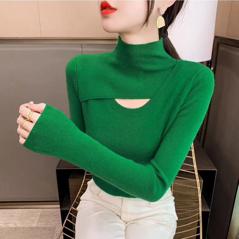 Women\'s Soft Shirt Knitted Pullover Sweater Long Sleeve Underlay Sweater Slim Fit All Season S-XL Warm Casual Version Fashion