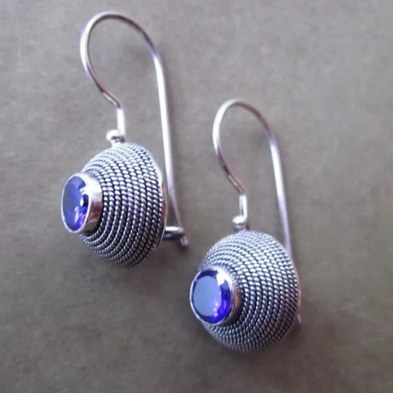 

Vintage Silver Color Inlaid Blue Stone Dangle Earring for Women Trendy Party Engagement Wedding Earrings Jewelry