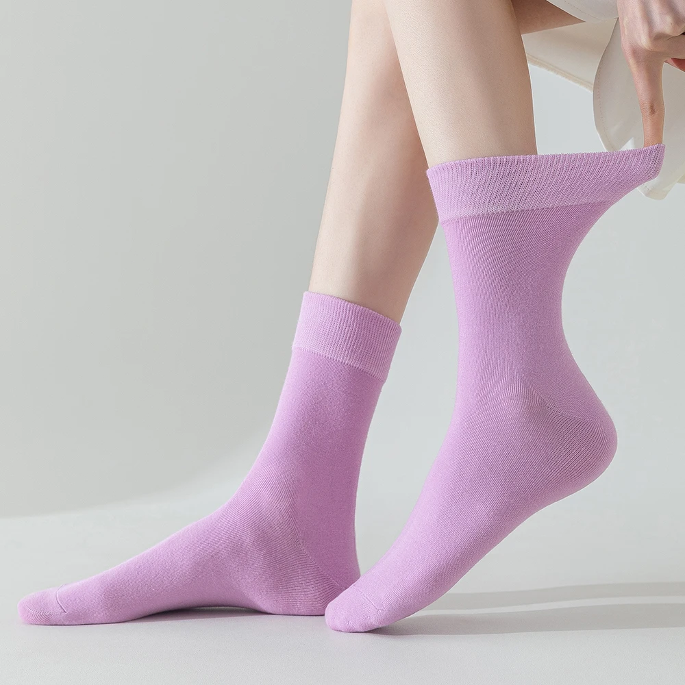 

10 Pairs Socks for Diabetic Non-Binding Loose-Fit Cotton Crew Socks Comfortable Ventilated Soft for Women All Occasions