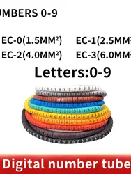 500PCS  EC-0  Colored Cable Wire Marker 0 to 9 For Cable Size 1.5 sqmm Colored