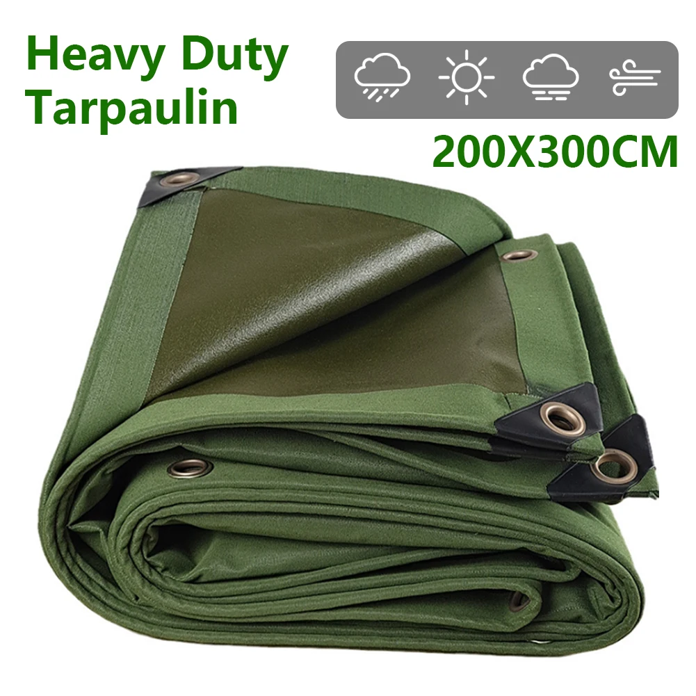 Army Heavy Duty Tarpaulin Canvas Tarp Sun Blocked Waterproof Camping Tent Cover Dark-Green Shelter Outdoor 