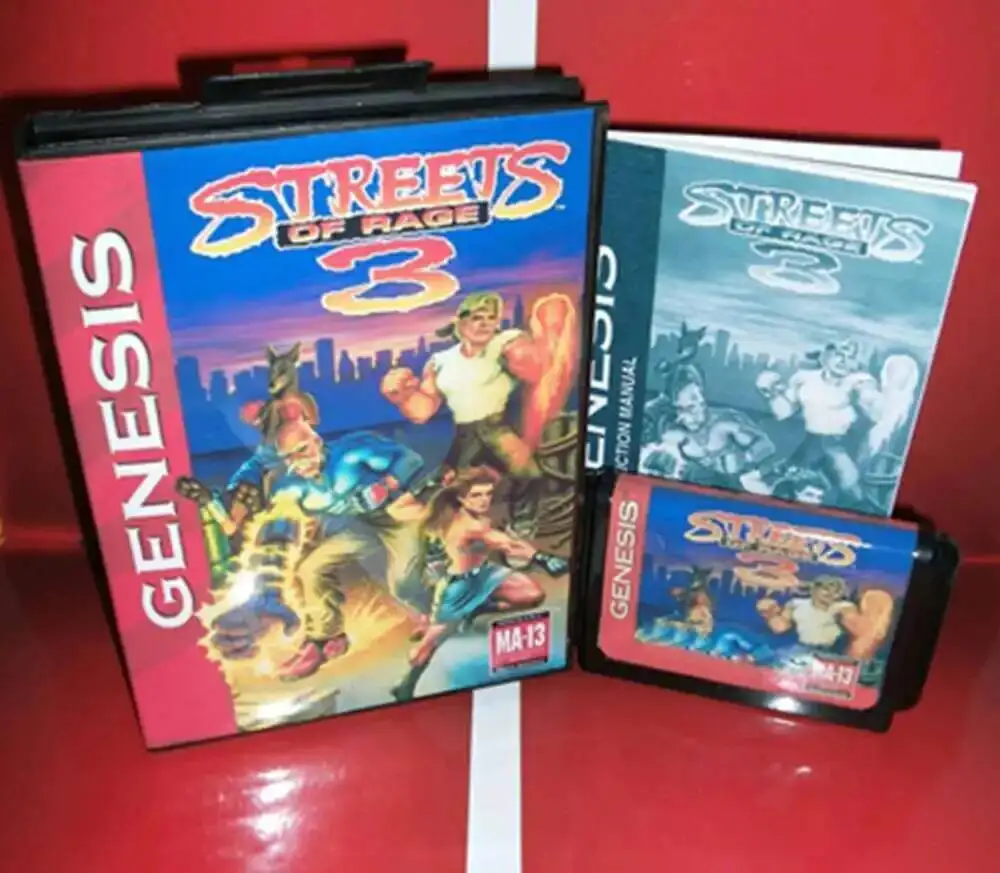 STREETS OF RAGE 3 com caixa e cartucho manual para cartão de jogo Sega MD de 16 bits, sistema Megadrive Genesis